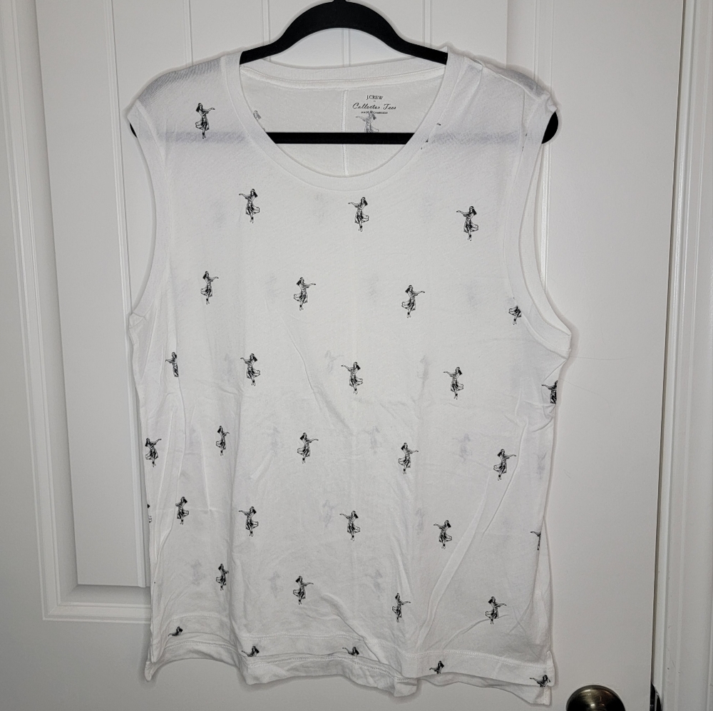 J. Crew Collectors Tee Sleeveless Top, Hula Girl, Women's Large, White, NWT